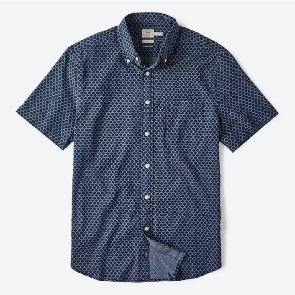 Faherty Brand Stretch Playa Short Sleeve Shirt Midnight Fish Scale Small